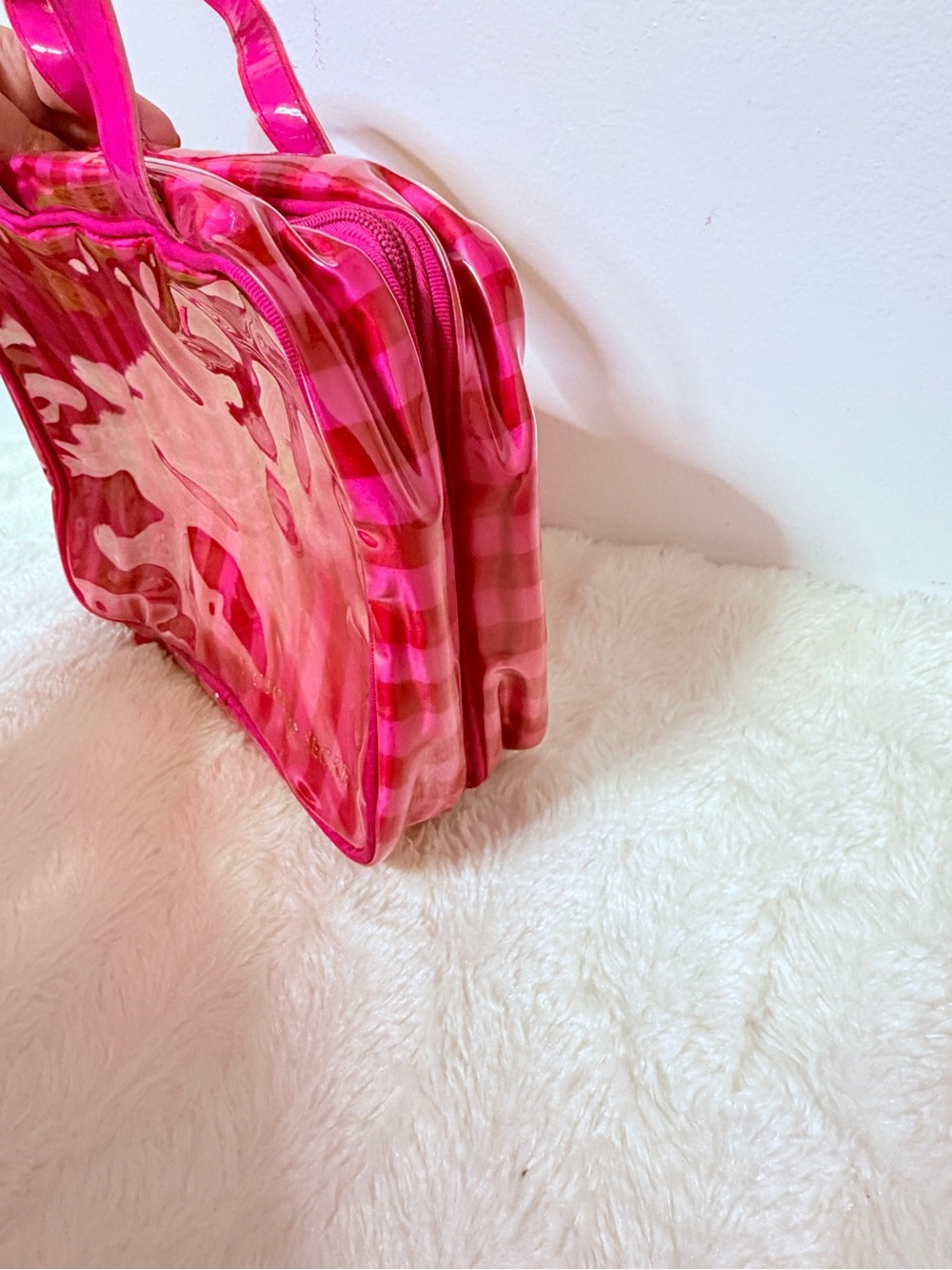 Vintage Y2K Victoria’s Secret Pink Stripe Travel Cosmetics Bag With Hanger - Picture 4 of 12